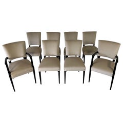 French Art Deco Set of Eight Black and Light Brown Velvet Chairs, 1940s