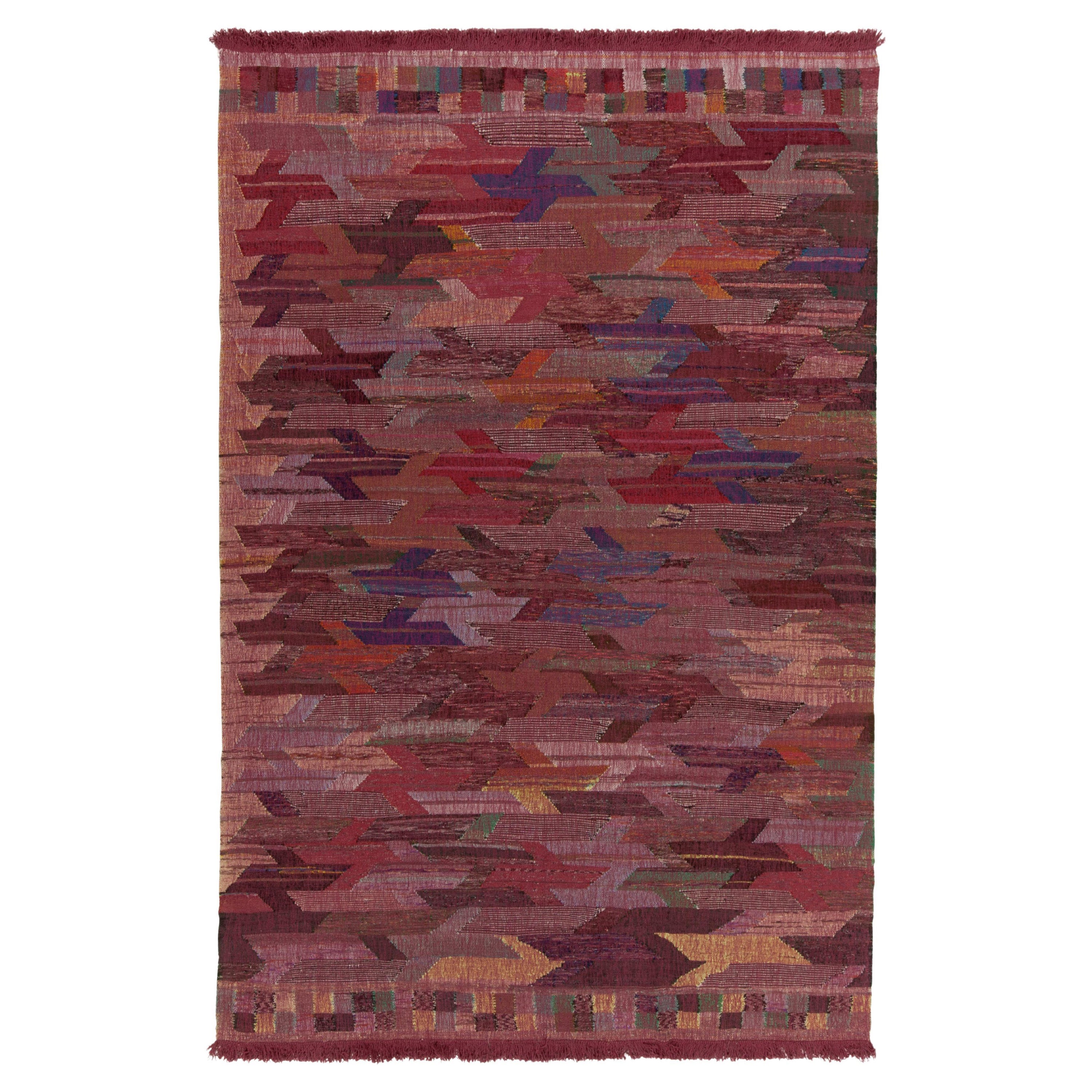 Rug & Kilim’s Modern Kilim in Red with All over Polychrome Geometric Patterns For Sale