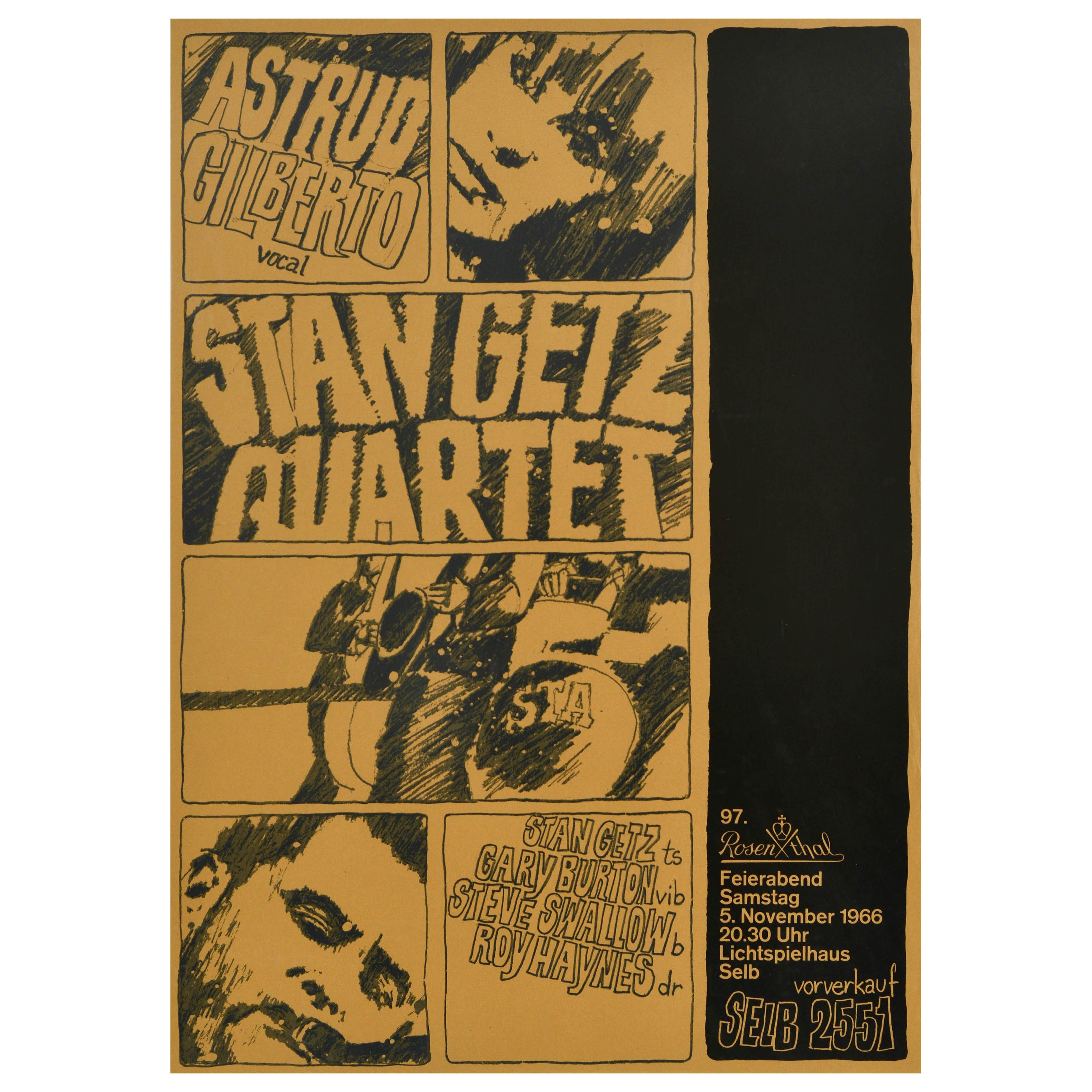 Original Vintage Music Advertising Poster Stan Getz Astrud Gilberto Bossa Nova For Sale