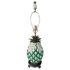 Vintage Porcelain & Brass Palm Beach Pineapple Table Lamp Newly Wired 