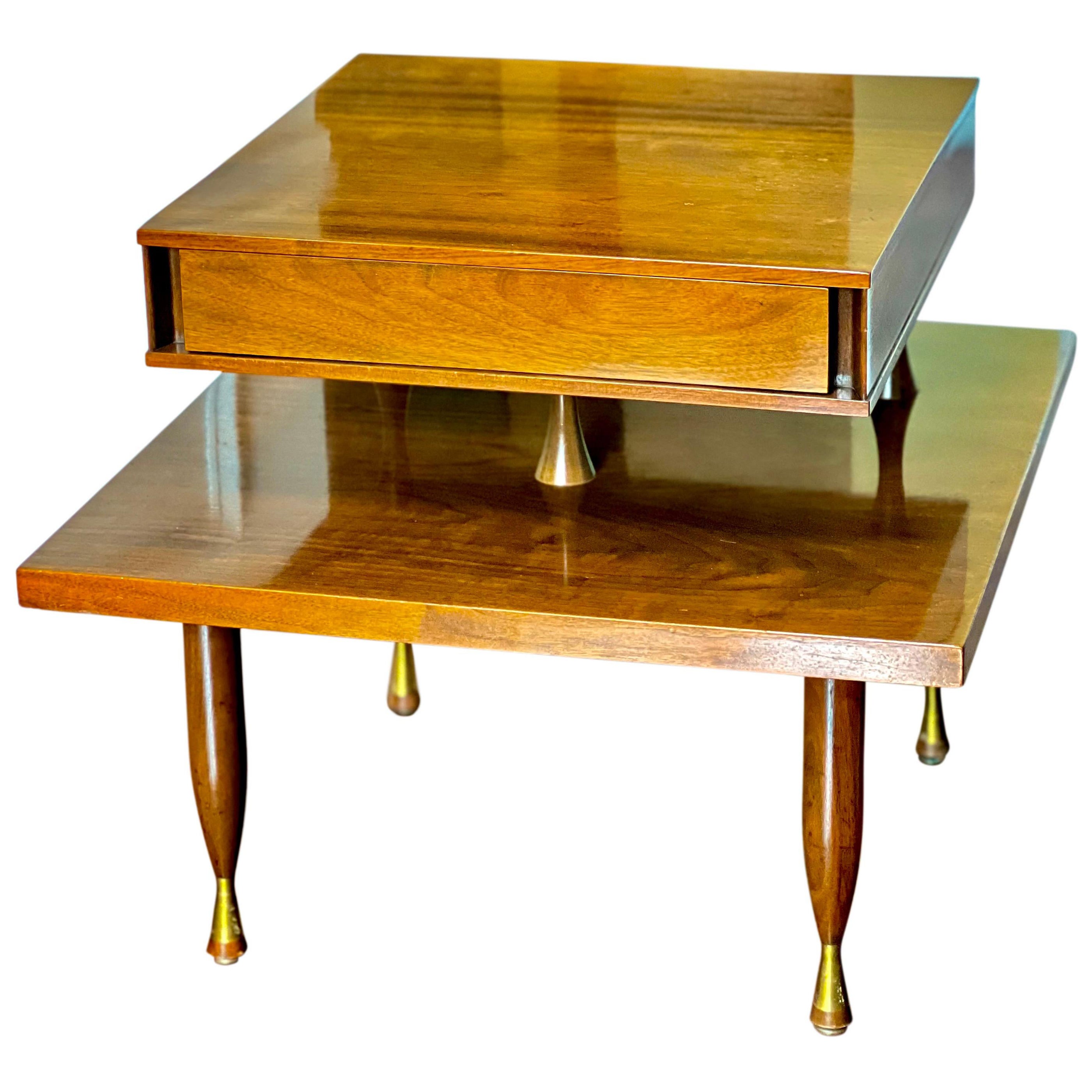 Vintage Widdicomb Style Walnut Floating Two Tier Side Table  For Sale