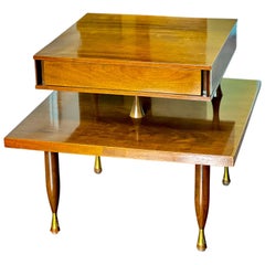 Midcentury Walnut Floating Two Tier Side Table