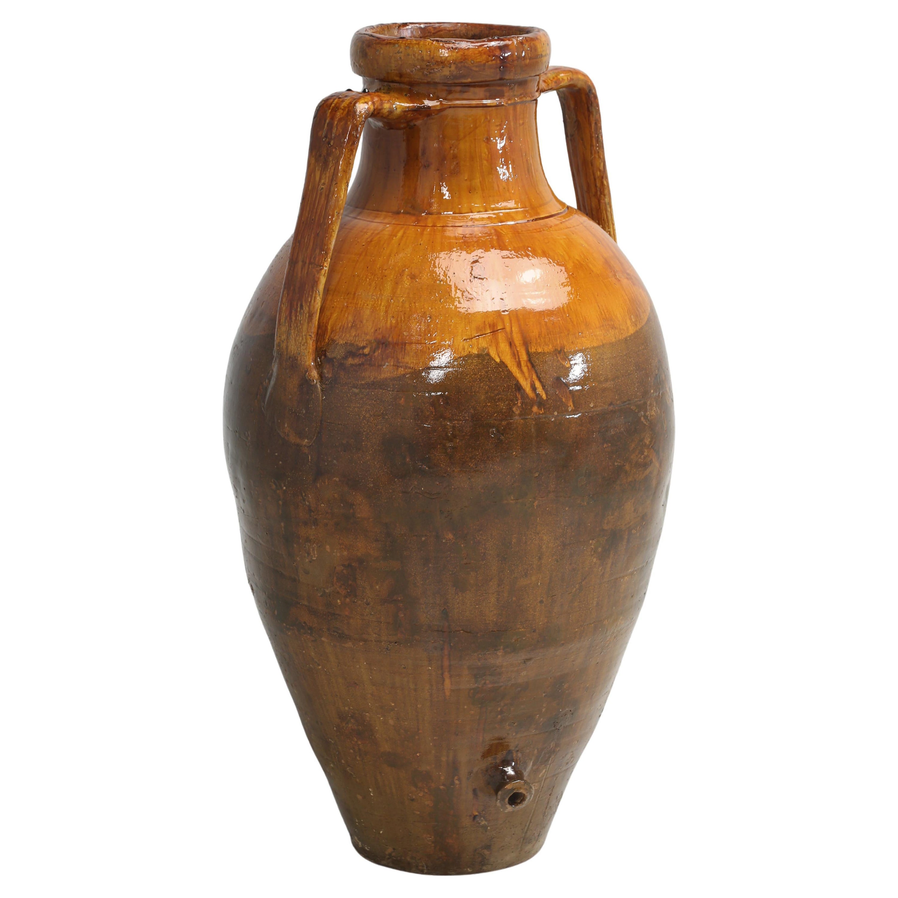 Ancienne grande jarre à huile d'olive ou Amphora Italienne Grande Couleur Italienne Fin des années 1800 