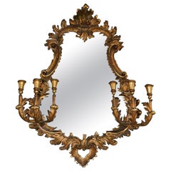 English Chippendale Six Candle Arm Gilt Wood & Gesso Foliage Wall Mirror, C 1770