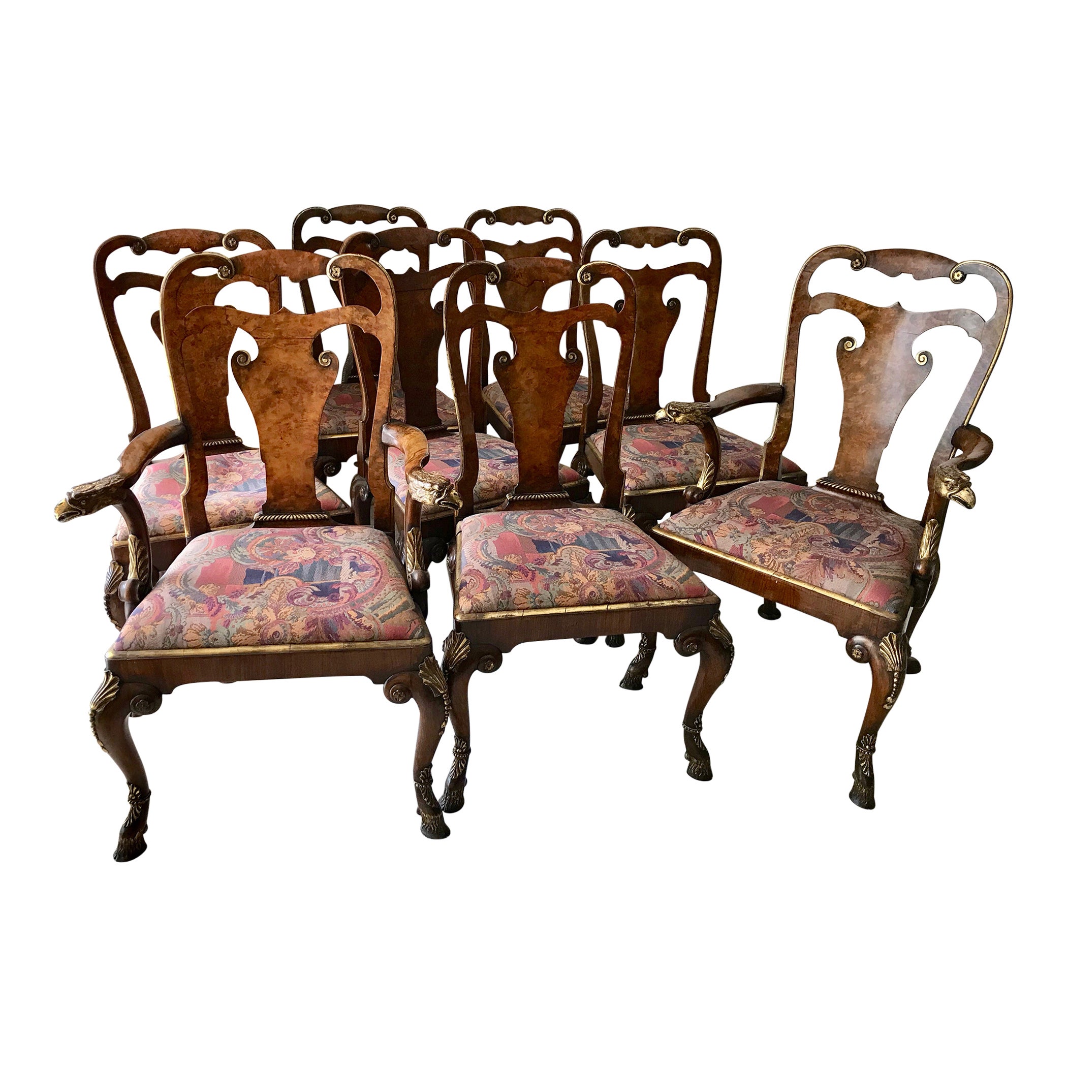 Ensemble de 8 chaises de salle à manger de style Queen Anne du 19ème siècle