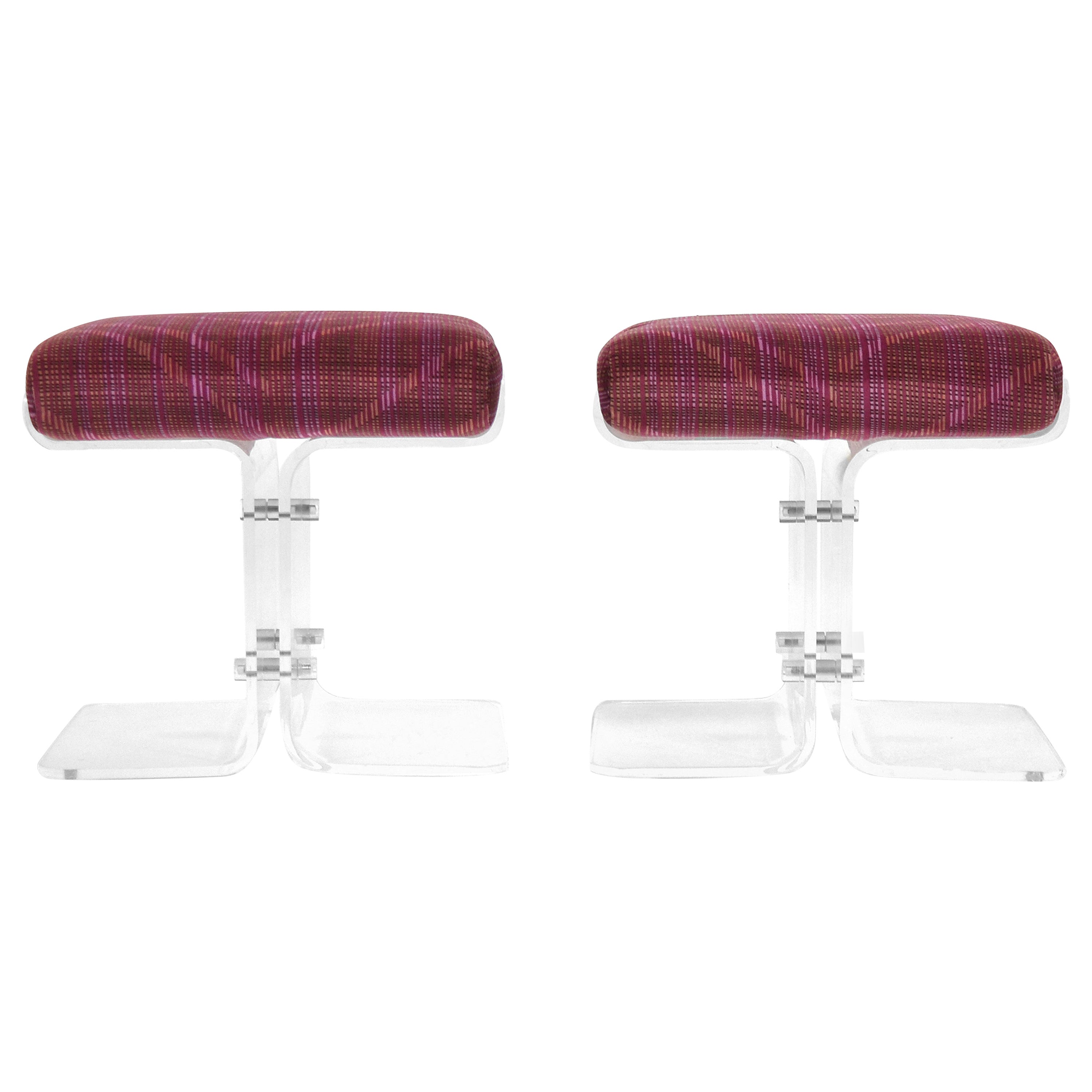 Pair of Upholstered Lucite Stools
