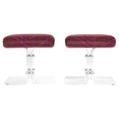 Retro Pair of Upholstered Lucite Stools