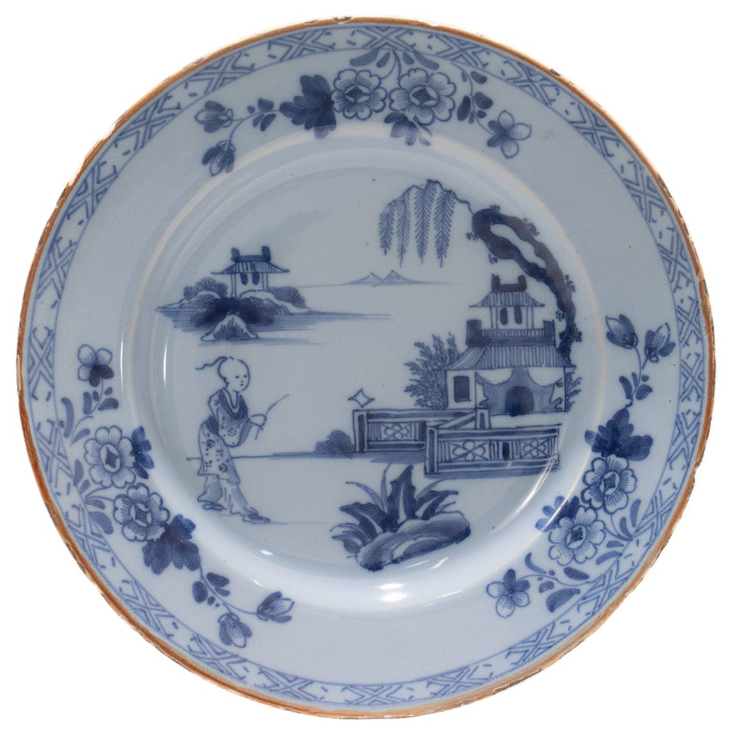 Antique 18th Century Dutch Delft Chinoiserie Plate  For Sale