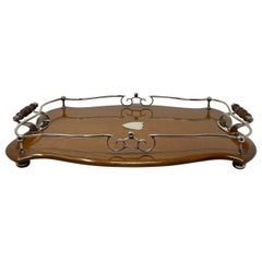 Antique English Oak and Silver Plate Gallery Tray, circa 1890