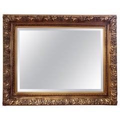 Extra Large Carved Gold Gilt Wood Framed Beveled Mirror