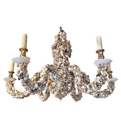 Vintage Palm Beach Style Seashell Shell Encrusted 6 Arm Chandelier