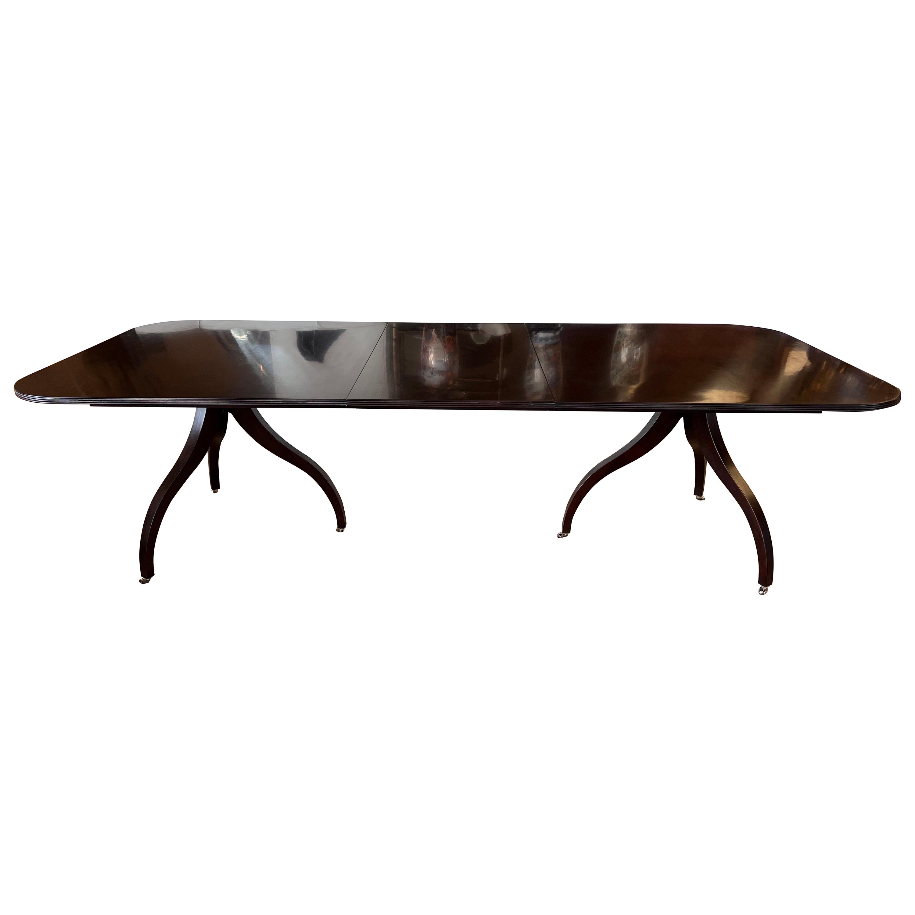 Hickory Furniture Expandable Mahogany Double Pedestal Spider Leg Dining