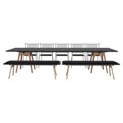 Ensemble de 8 tables de salle à manger Marina Black, bancs et chaises Capri par Cools Collection