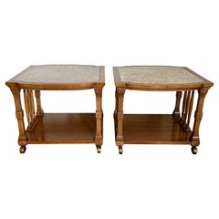 Retro Pavane Tomlinson Neoclassical Marble Top End Tables 