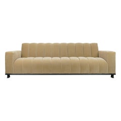 Thick Channeled Biege Velvet Sofa