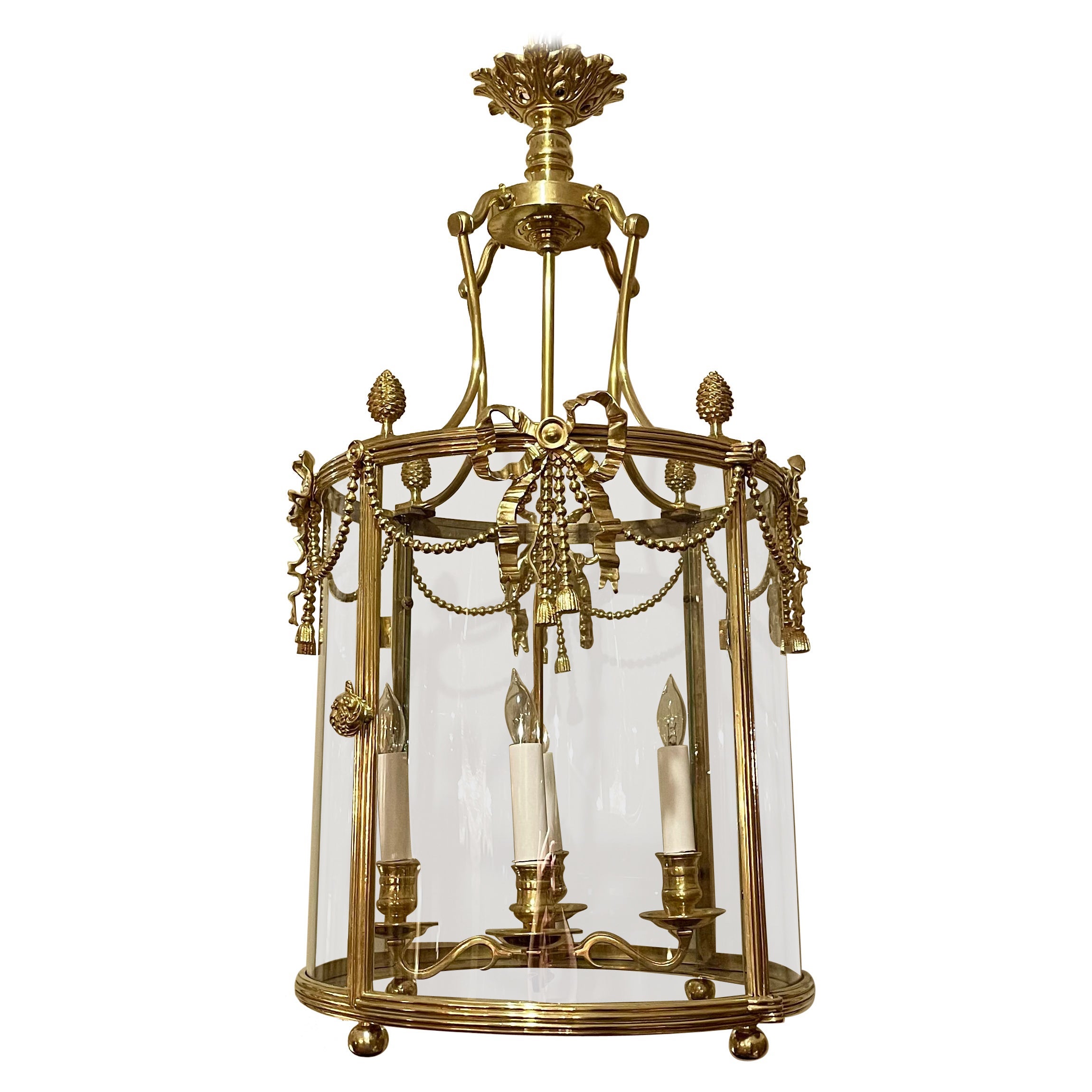 Antique French Gold Bronze Hall Lantern For Sale