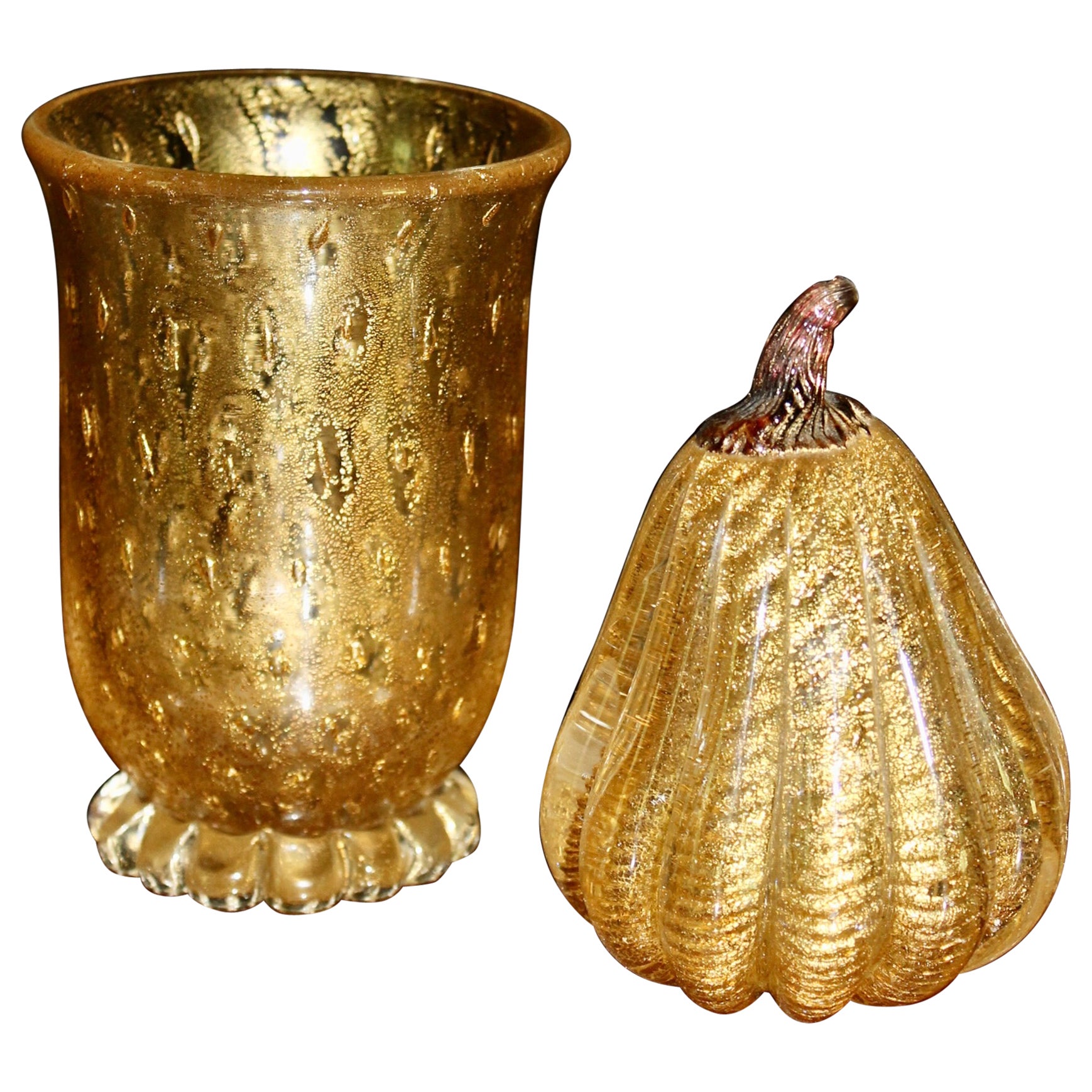Barovier Cordonato d'Oro Pear & Vase   For Sale