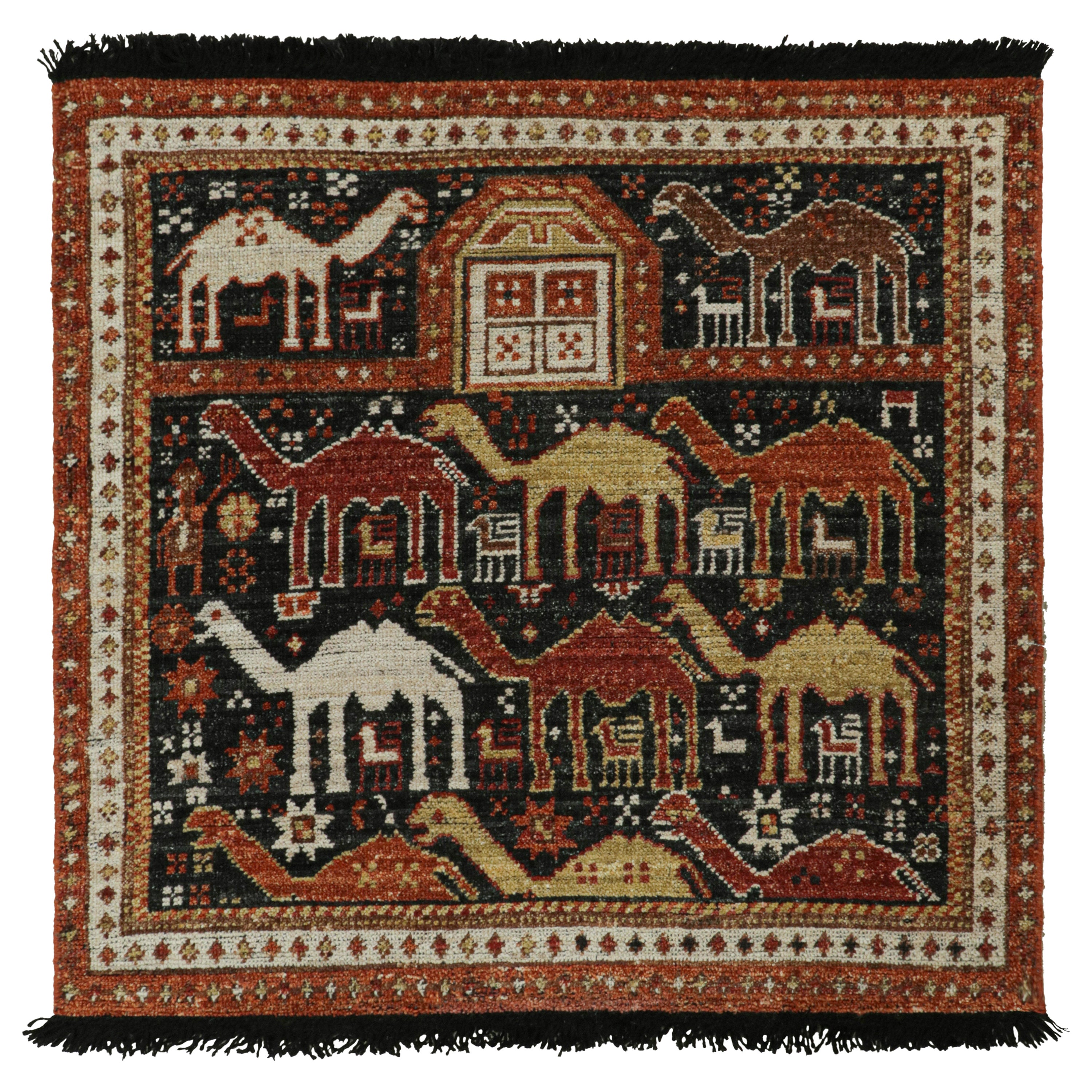 Rug & Kilim’s Tribal style rug in Black with Red, Gold-Brown Pictorial patterns For Sale