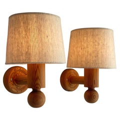 Uno Kristiansson, Sconces / Wall Lights, Solid Pine, Luxus Sweden, 1960s