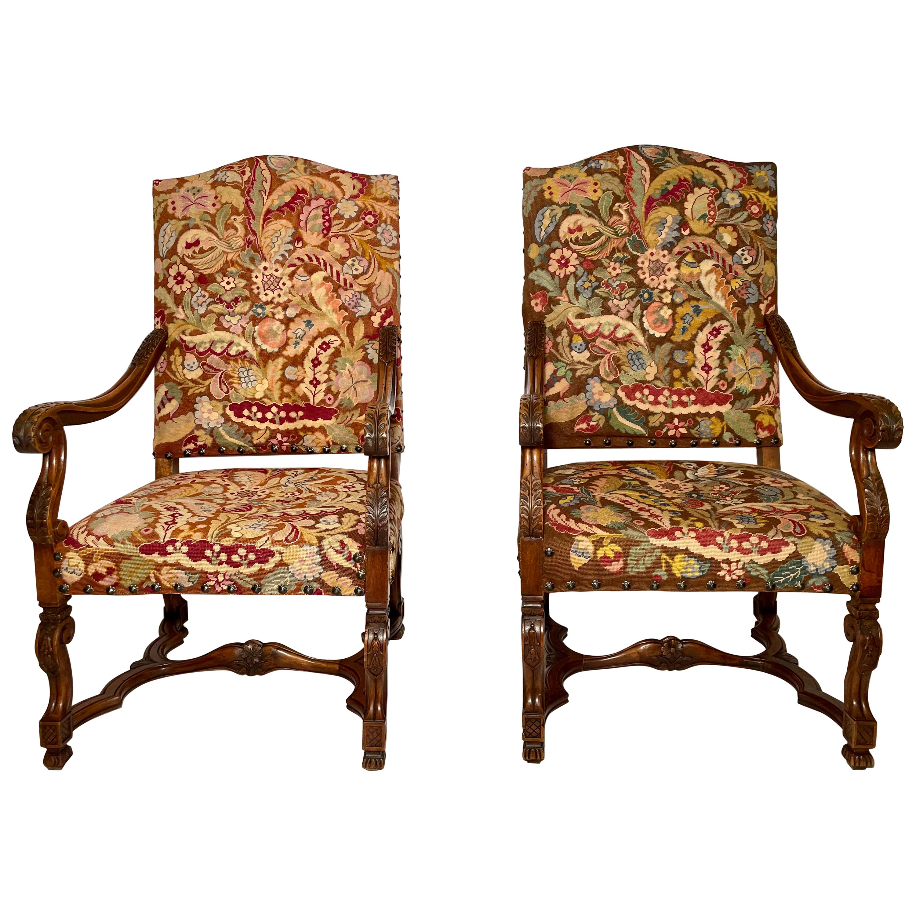 Pair of Antique French Walnut Armchairs, circa 1880 For Sale