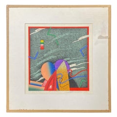 Akira Kurosaki - Impression sur bois abstraite japonaise en édition limitée W-397, signée