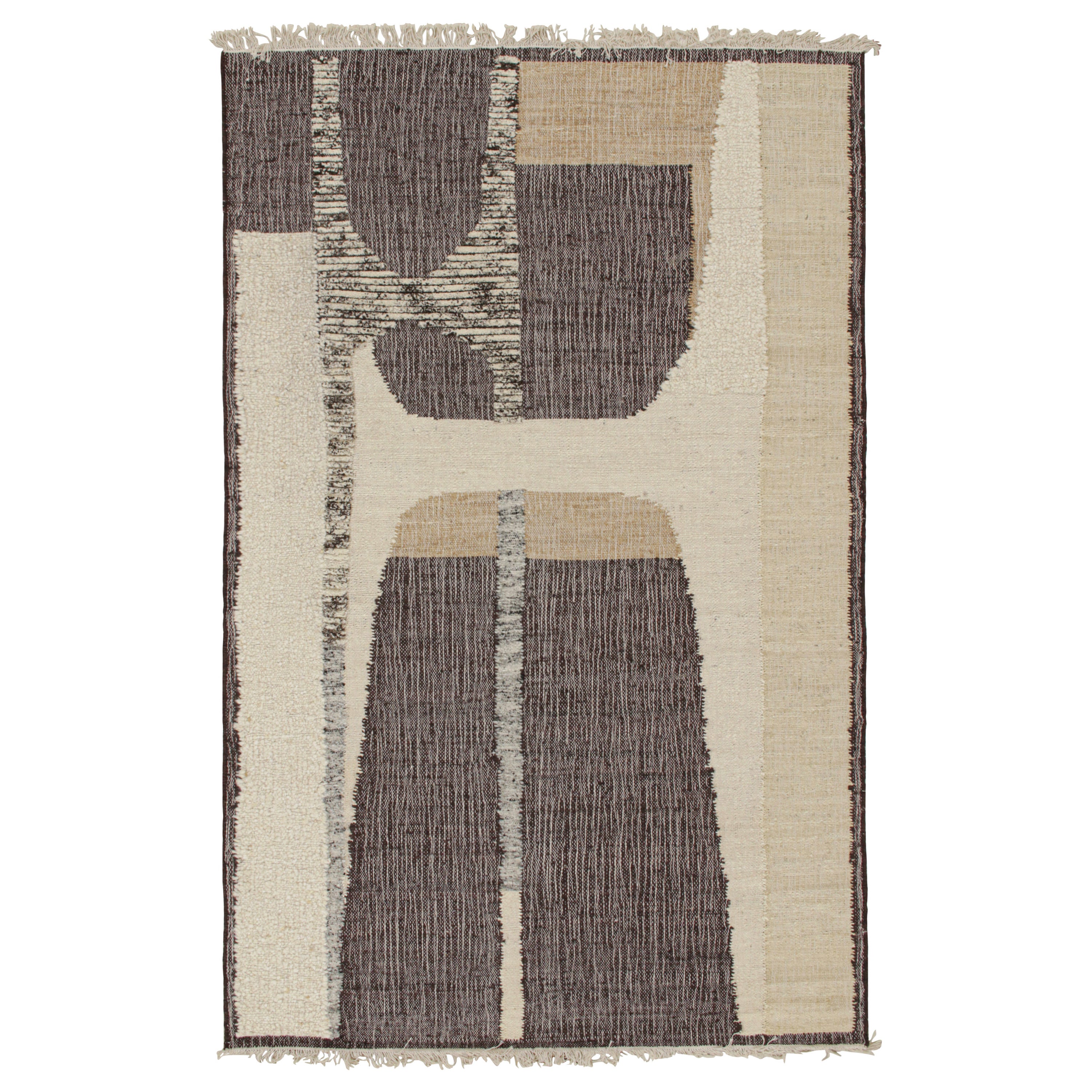 Rug & Kilim’s Contemporary kilim rug in Brown, White & Black Abstract Pattern For Sale