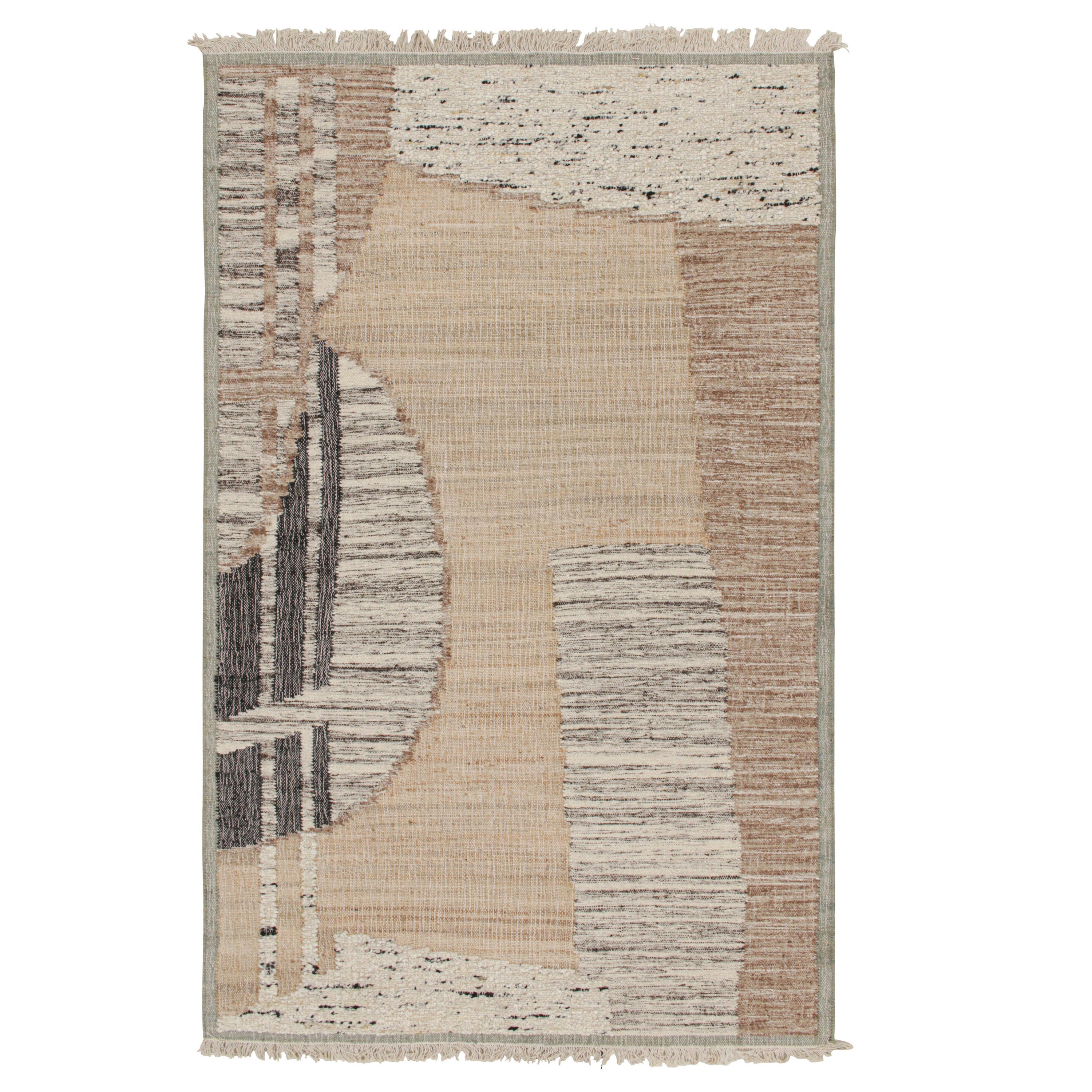 Rug & Kilim's Contemporary Kelim-Teppich in Brown, White & Black Abstract Pattern im Angebot