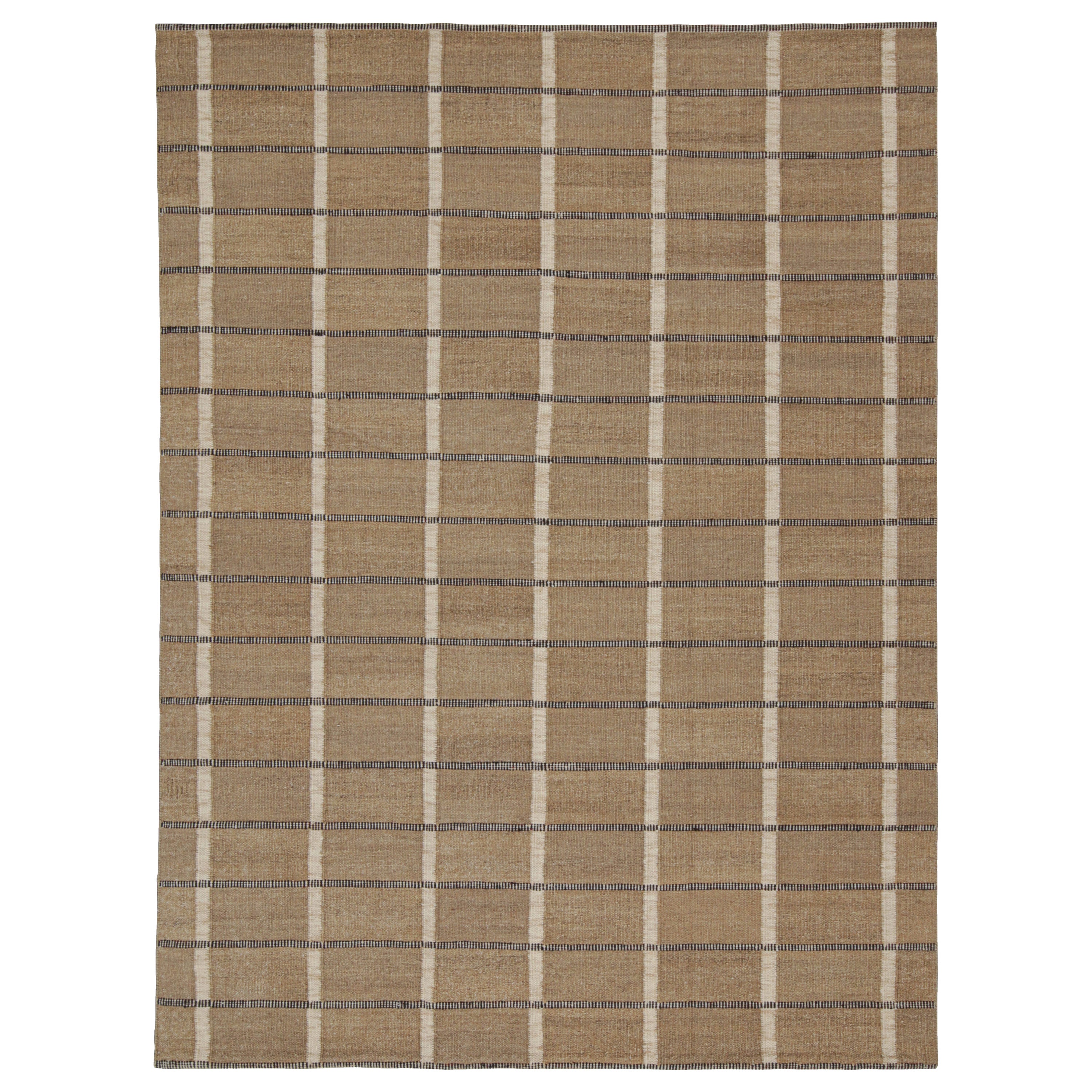Rug & Kilims maßgefertigter Kilim-Teppich im skandinavischen Stil in Braun, Weiß und Schwarz