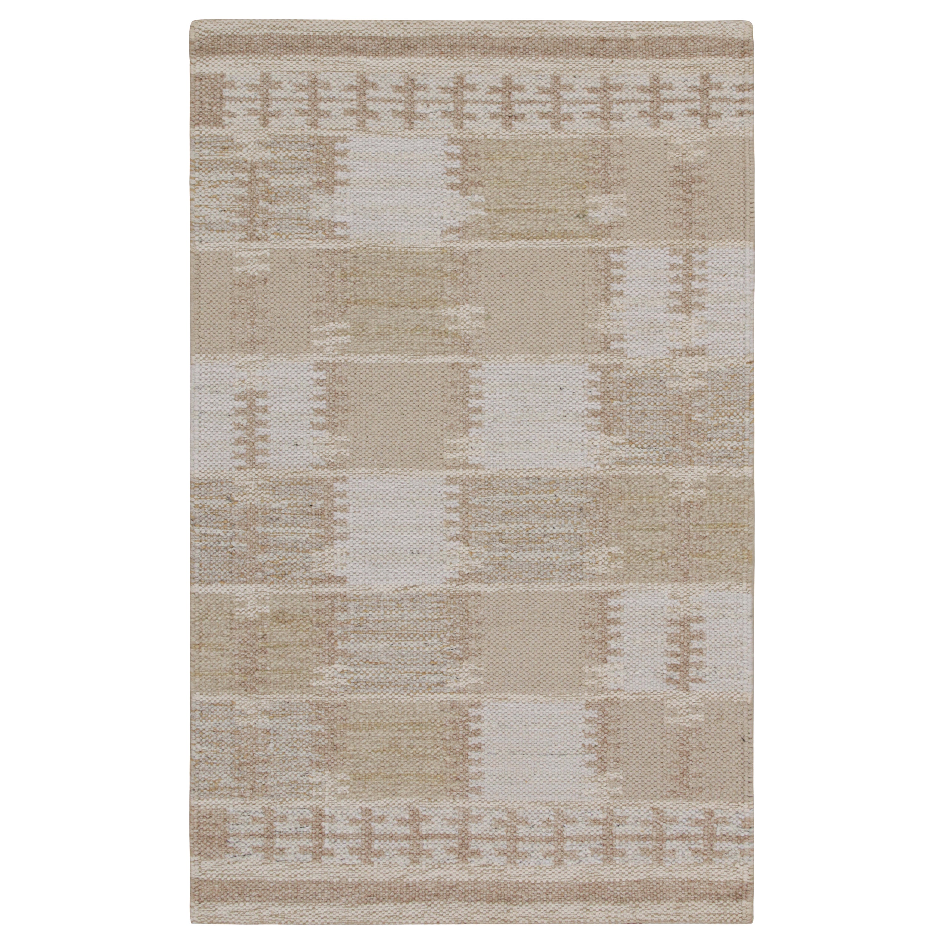 Rug & Kilim’s Scandinavian Style Kilim in White & Brown Patterns For Sale