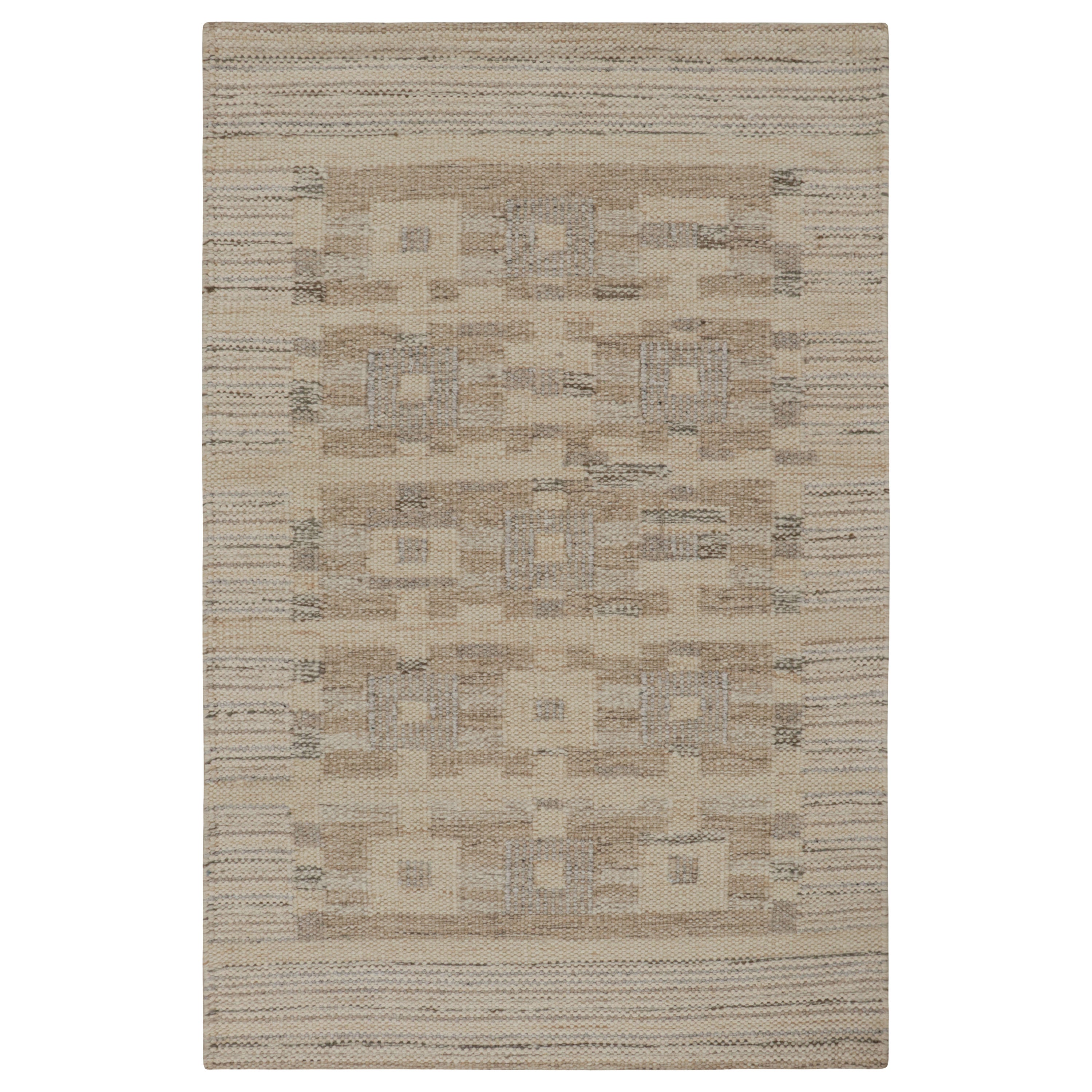 Rug & Kilim’s Scandinavian Style Kilim in Beige-Brown & gray Patterns For Sale