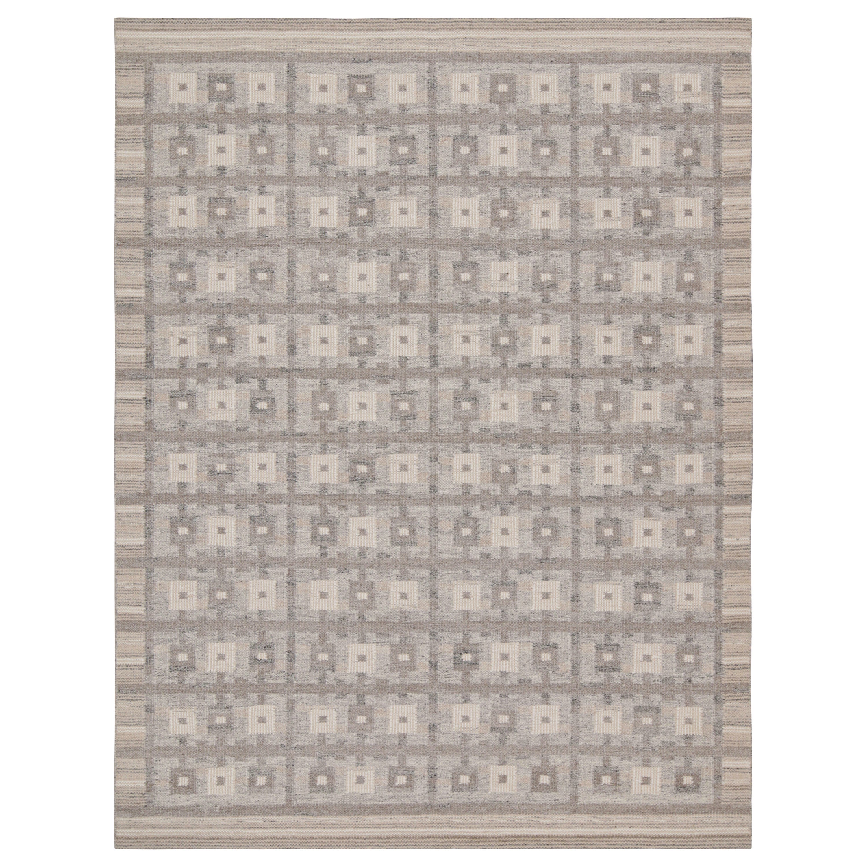 Rug & Kilim’s Scandinavian Style Kilim in Brown, gray & White Patterns For Sale