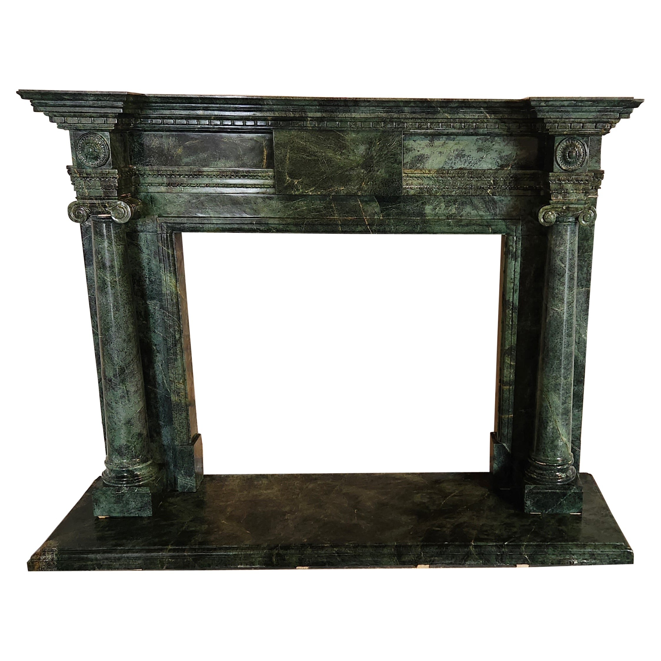 Hand-Carved Dark Green Marble Fireplace Mantel in the Georgian Style