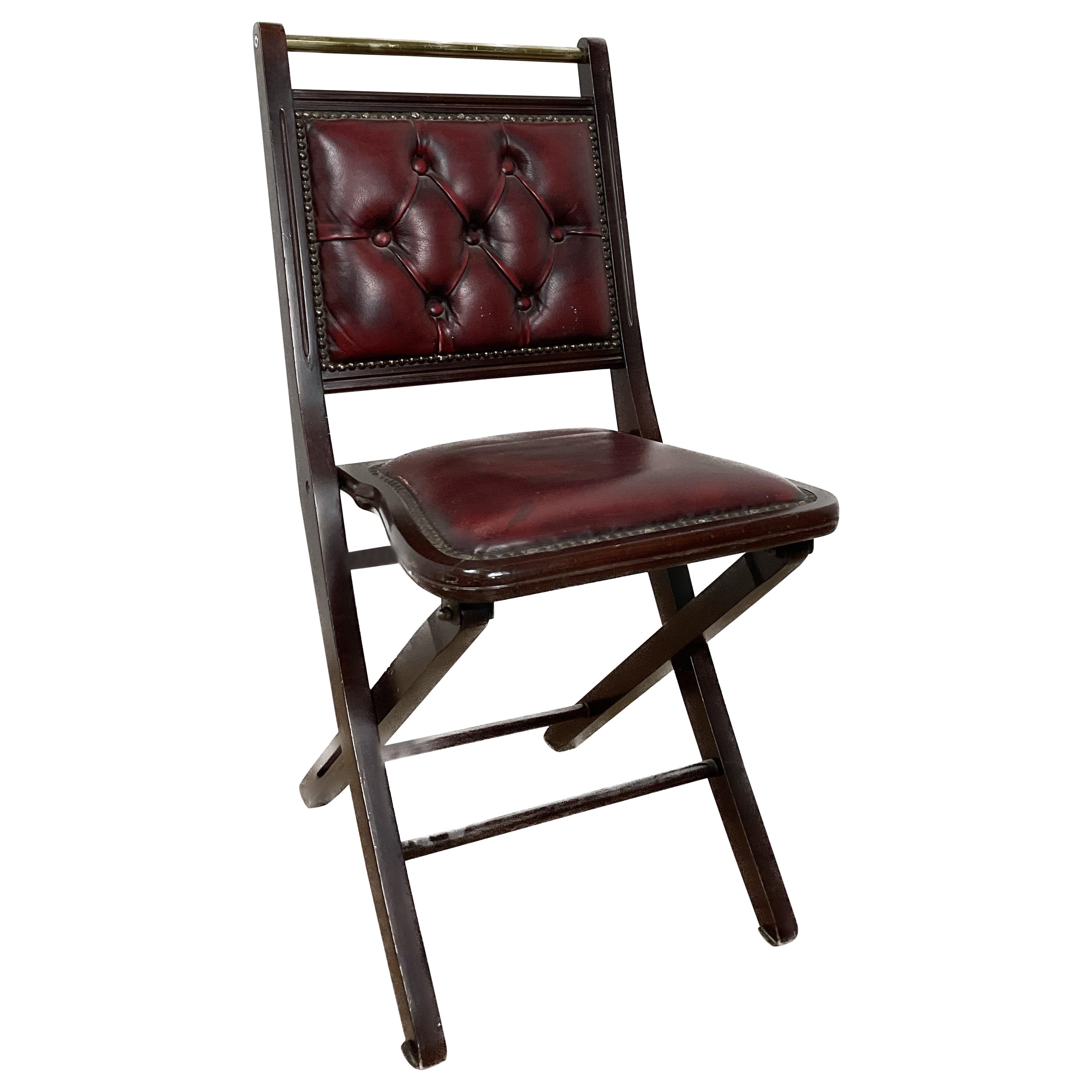 Style folding chair with leather seat and back Craftwork made in italy