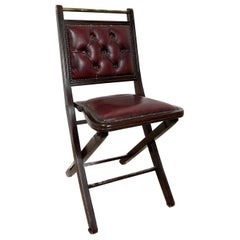 Style folding chair with leather seat and back Craftwork made in italy