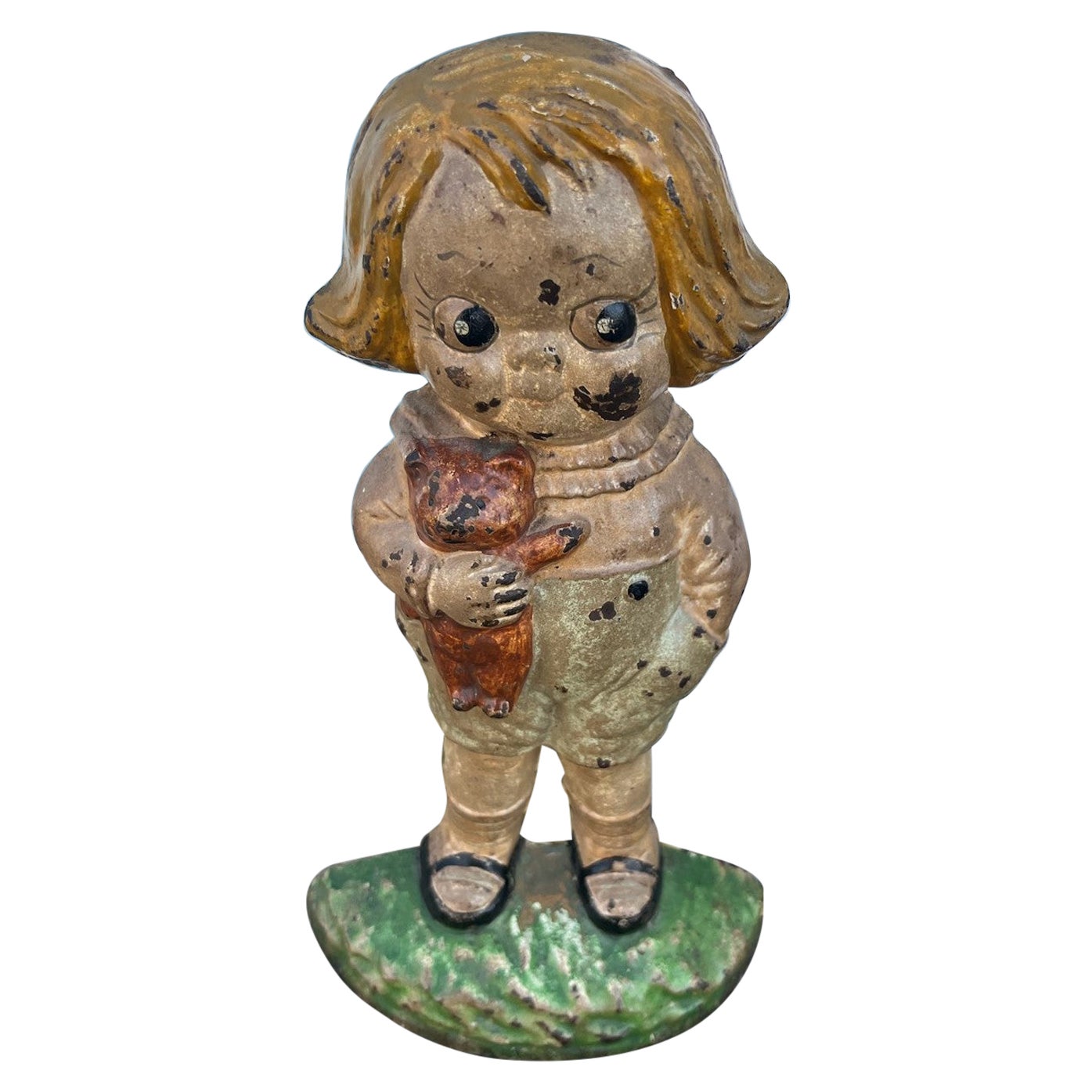 Kewpie Doll W/ Teddy Bear Iron Door Stop