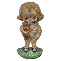 Antique Kewpie Doll W/ Teddy Bear Iron Door Stop