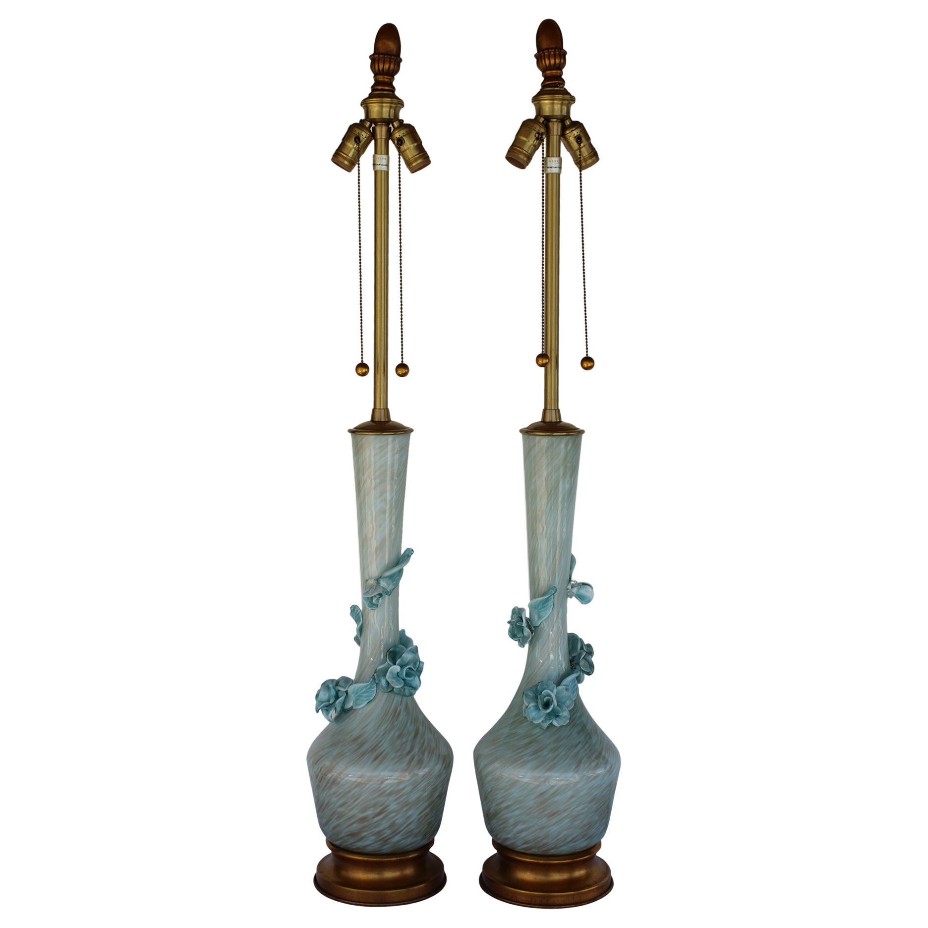 Pair of Venetian Glass Lamps by The Marbro Lamp Company, Los Angeles, CA. For Sale