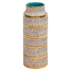 Vase Bitossi Seta, céramique, or, blanc, turquoise, sgraffite, signé
