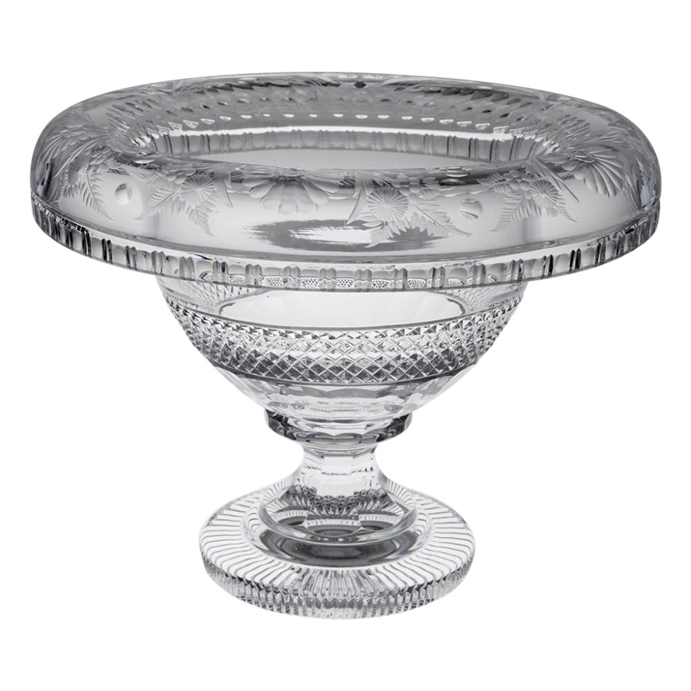 Large Cut Glass Turnover Rim Pedestal Bowl, 20th Century