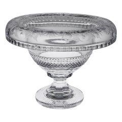 Vintage Large Cut Glass Turnover Rim Pedestal Bowl, 20th Century