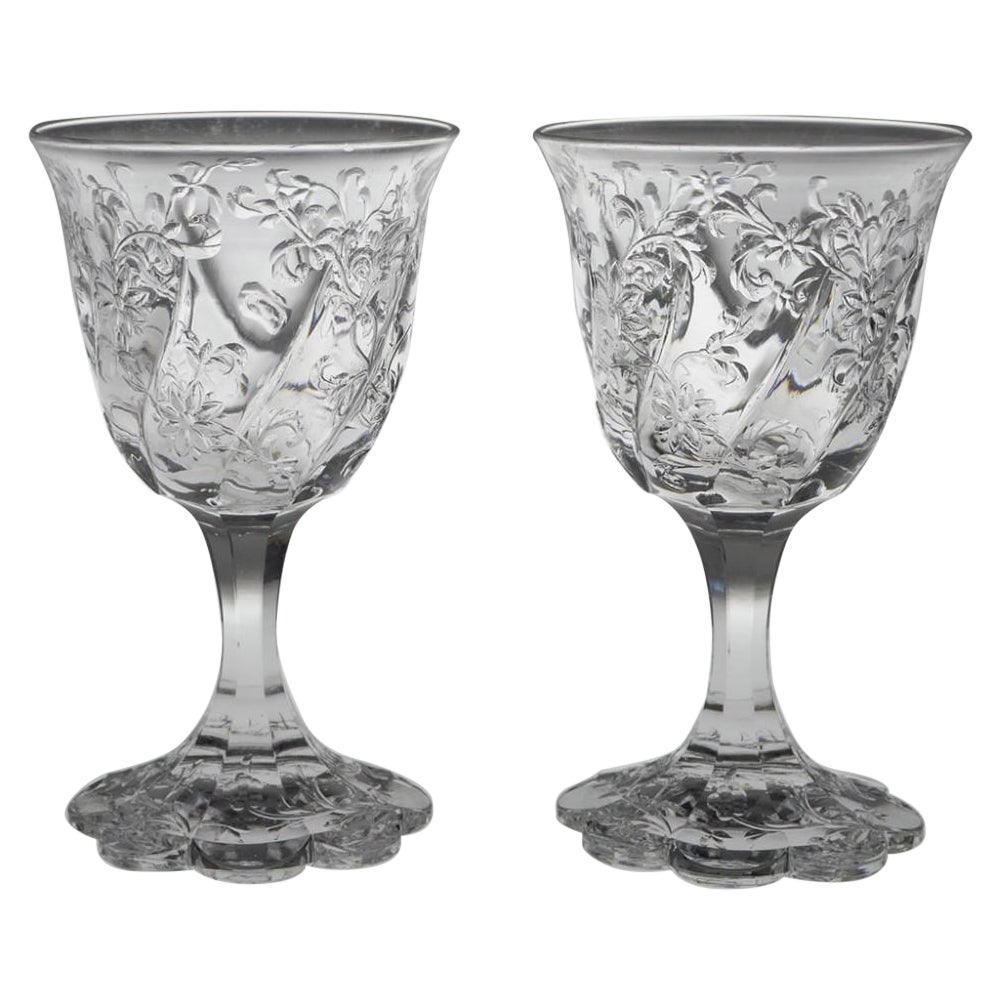 Signed J Palme Engraved Rock Crystal Port Glasses for Thomas Webb, c1905 For Sale