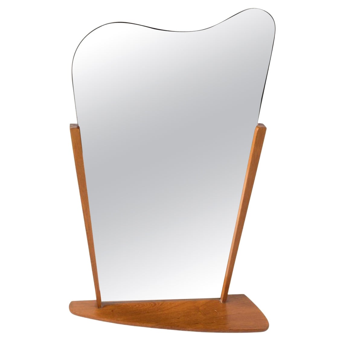 Organic Danish Modern Shelved Wall / Table Mirror in Teak For Sale