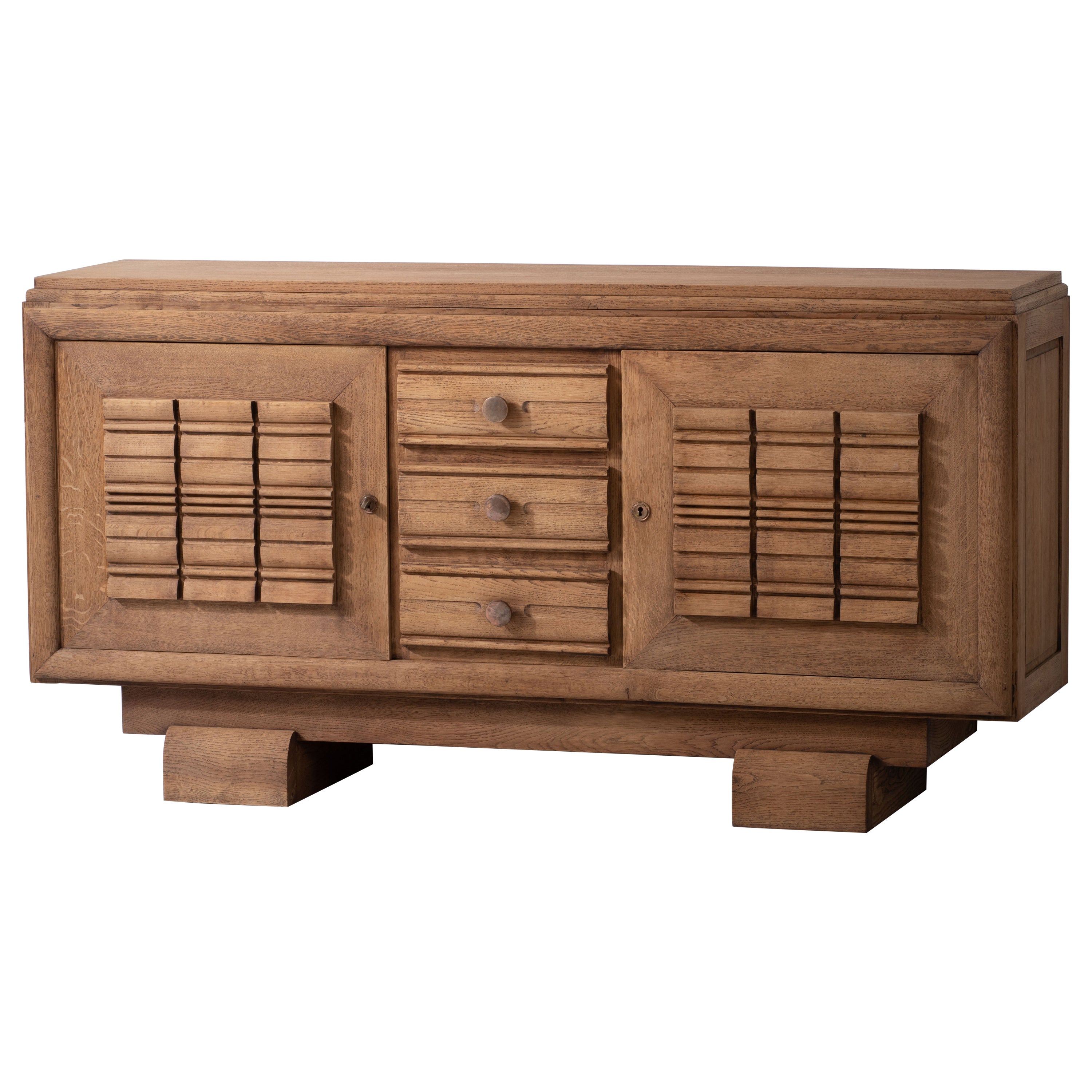 Brutalist Oak Sideboard, France, 1940s For Sale