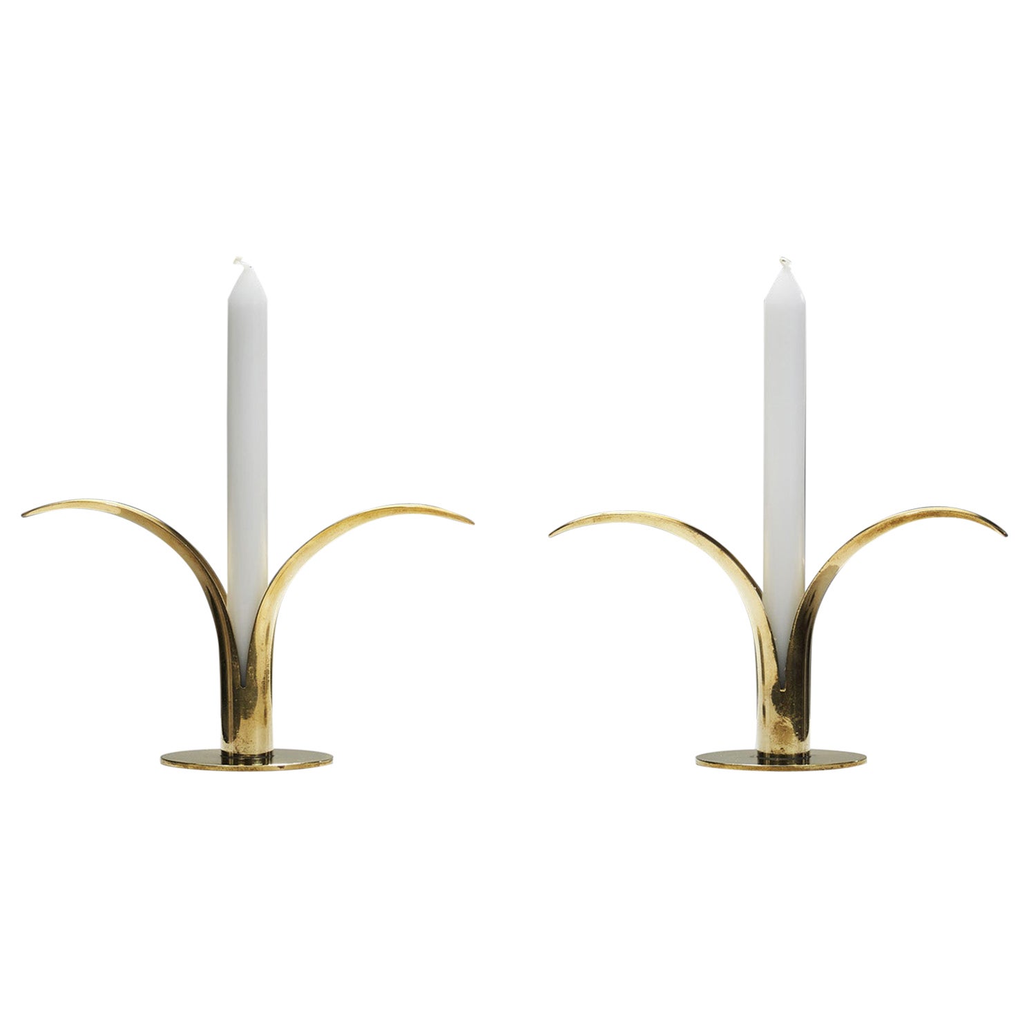 Ivar Ålenius-Björk "Liljan" Brass Candlesticks for Ystad Metall, Sweden 1940s