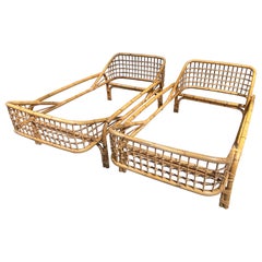 Vintage Mid-Century Modern Italian Pair of Bamboo and Rattan Single Beds. 1960s