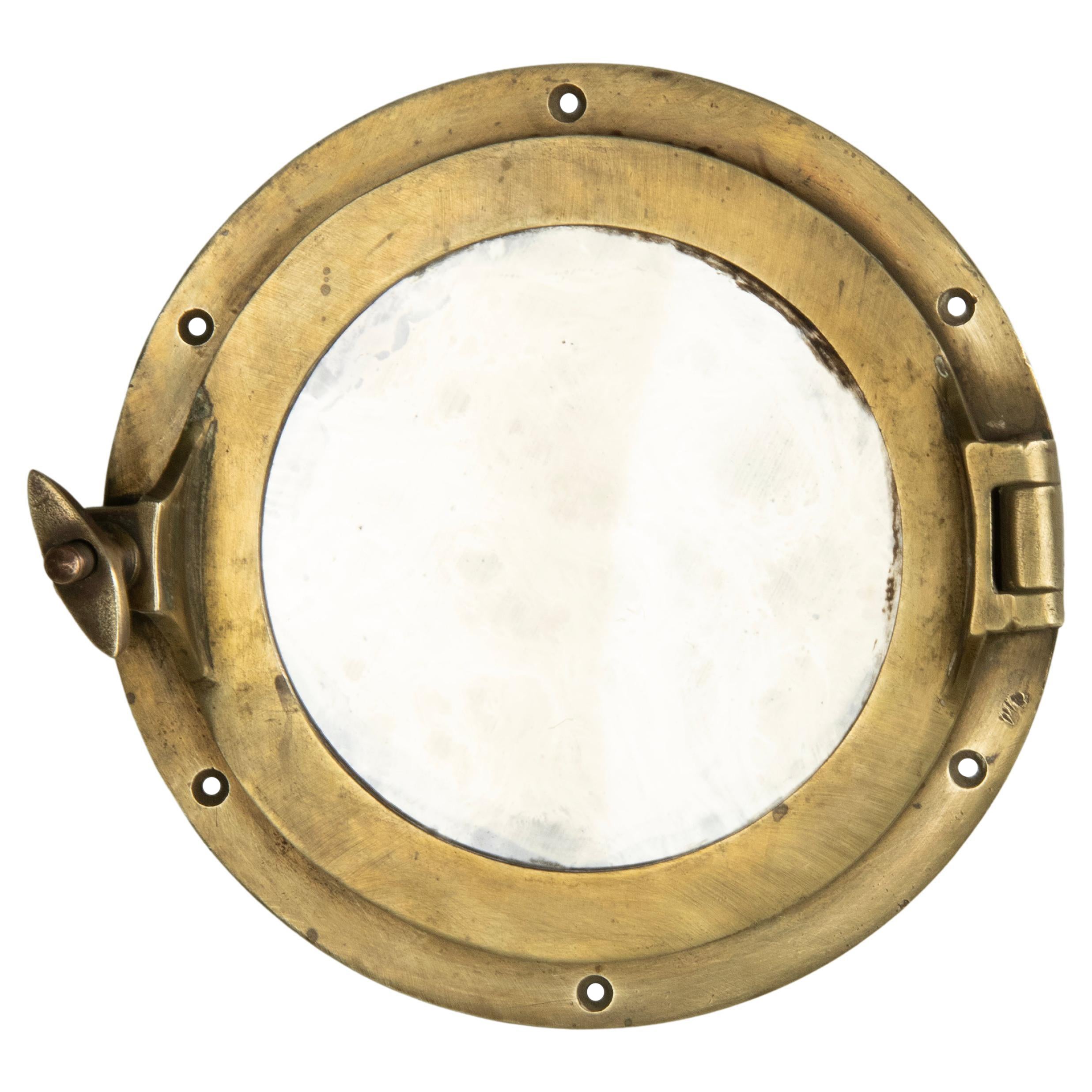 Early 20th Century Cast Brass Small Mirror Ship Porthole