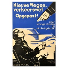 Original Vintage Road Safety Propaganda Poster Alcohol Penalty Traffic Art Deco