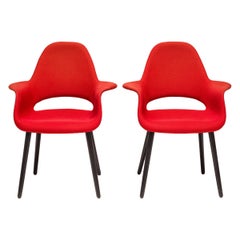 Charles Eames & Eero Saarinen for Vitra Red Organic Dining Chairs, Set of 2