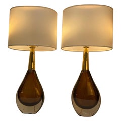 Seguso Vetri d'Arte "Sommerso" Murano glass Pair of Table Lamps, Mid-Century