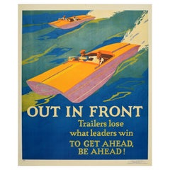 Original Vintage Workplace Motivational Poster Out In Front Leaders Speed Boat